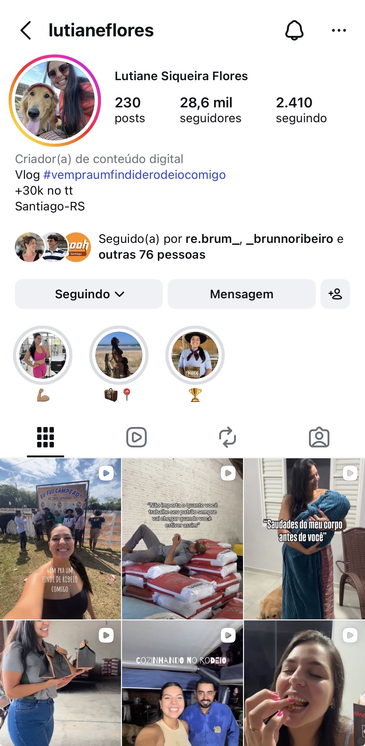 Perfil do Instagram da Lutiane Flores